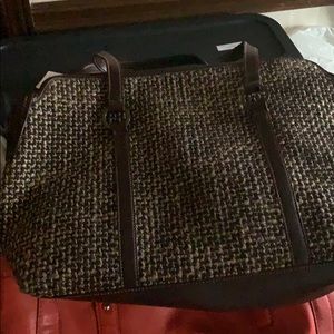 Leather trim tote